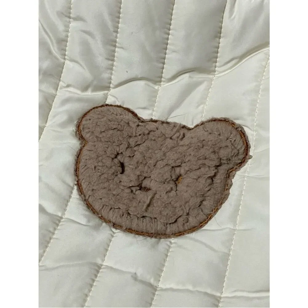 Kimpets Cream Quilted Sherpa-Trim Pet Neat with Bear Patch Kitty Sleeping Bag